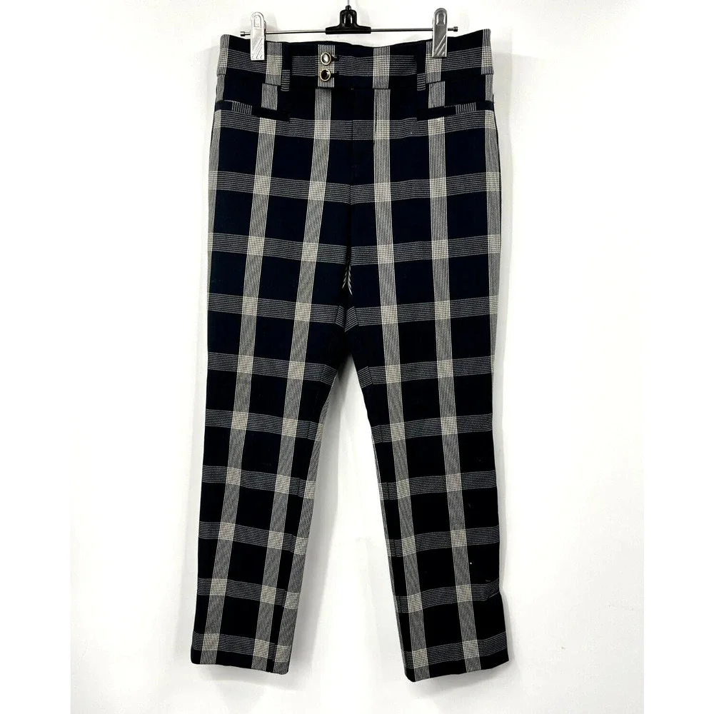 Anthropologie‎ Pants Womens 4 A+ Plaid The Essential Slim Trousers Black White
